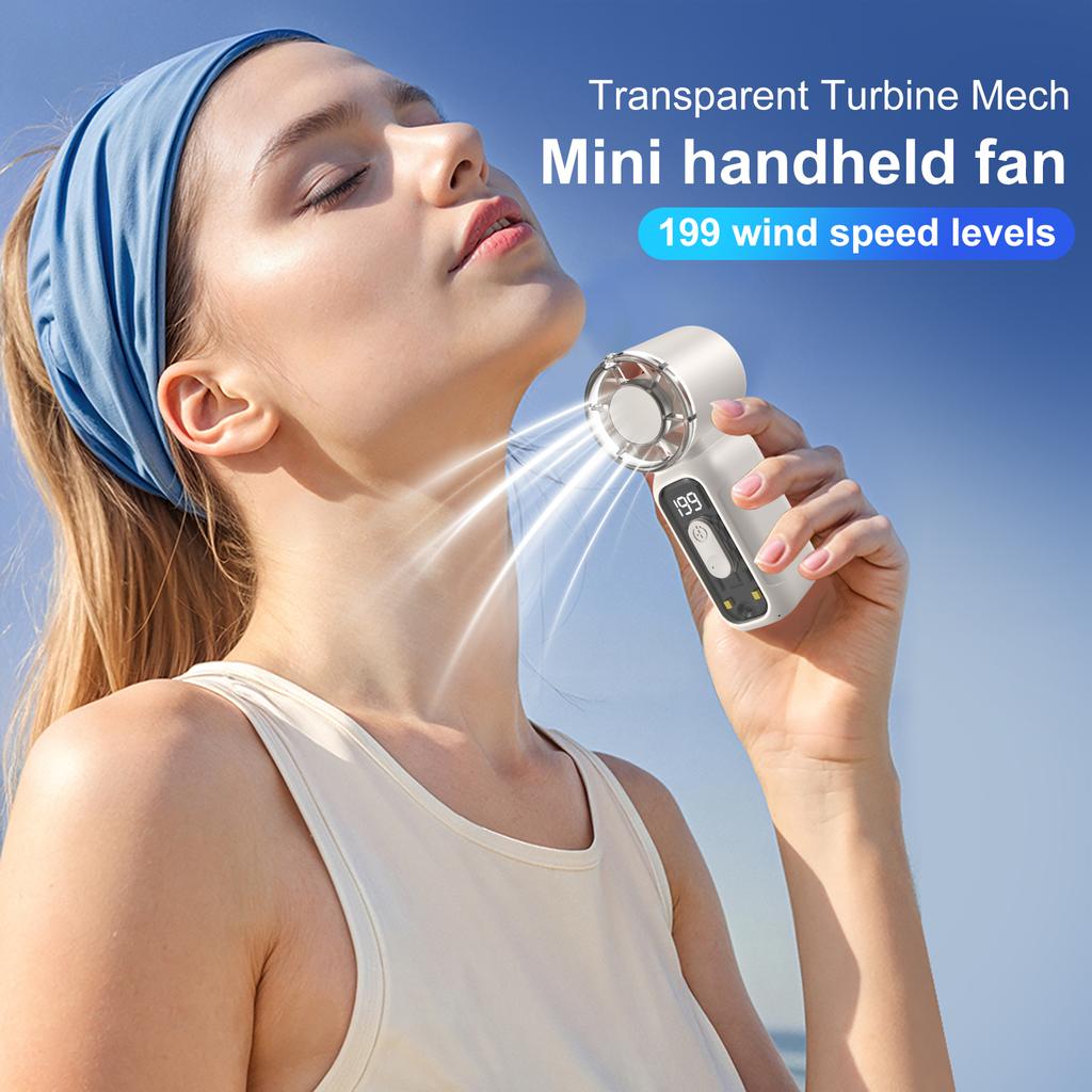 Portable Handheld Turbo Fan 199 Speed Rechargeable Cooling Fan with Flashlight Hand Fan Travel Essentials Gifts for Women Men