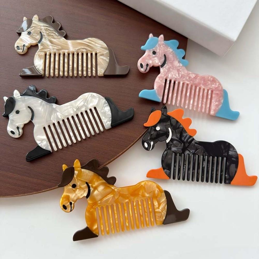 Portable Horse Acetic Acid Comb Cartoon Acetate Makeup Comb Hair Accessories Contrast Color Hairdressing Combs Household