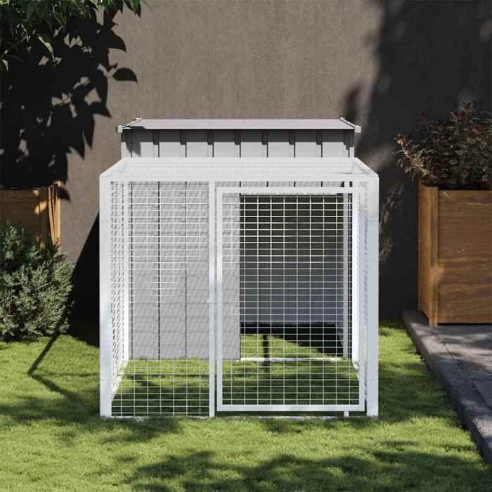 VidaXL Chicken Coop with Run Light Grey 110x201x110 Cm Galvanized Steel, Chicken Coop, Chicken Run, Chicken Coop with Run, 172360