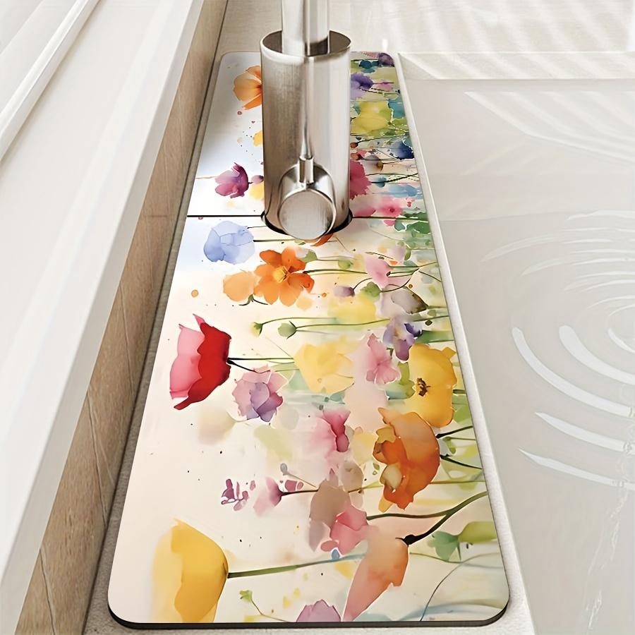 1Pcs Floral Starfis Faucet Absorbent Mat, Drainage Pad, Kitchen Sink, Countertop Drain Pad, Diatomaceous Mud Washbasin, Cuttable Quick Drying Pad