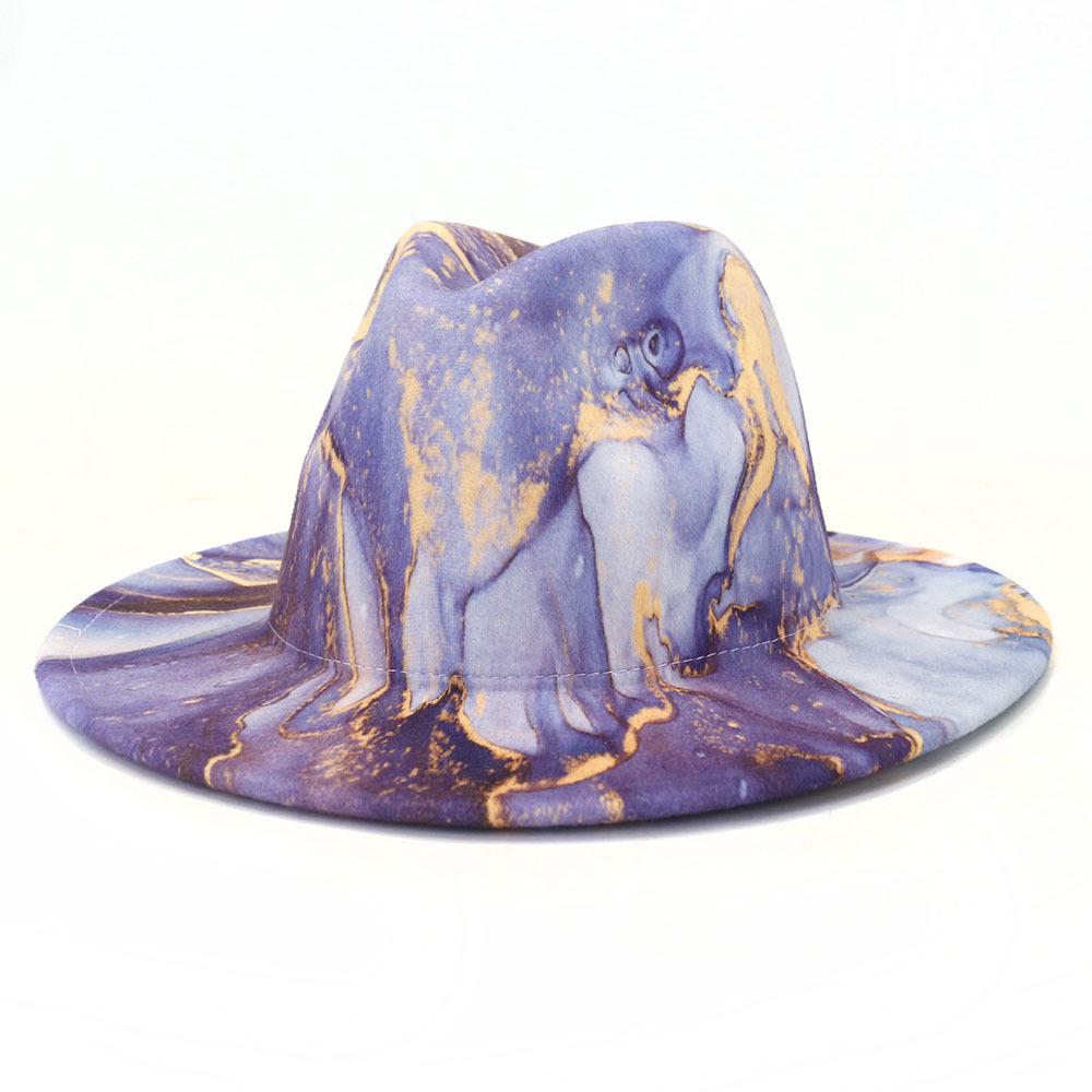 New Summer Unisex Tie-dye Jazz Hats Fashion Women White Black Fashion Luxury Hat Men Wide Brim Cowboy Fedoras Church Panama Cap