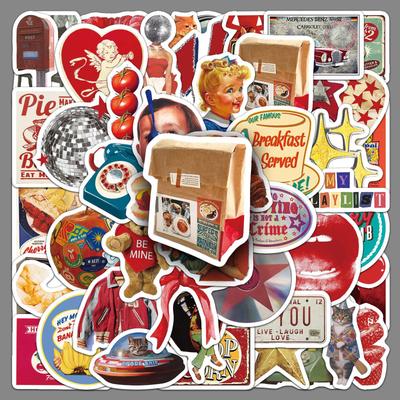 50 Adesivos Divertidos Estilo Desenho Animado Americano Retrô para Cadernos, Celulares e Computadores - À Prova d'Água e Design Divertido