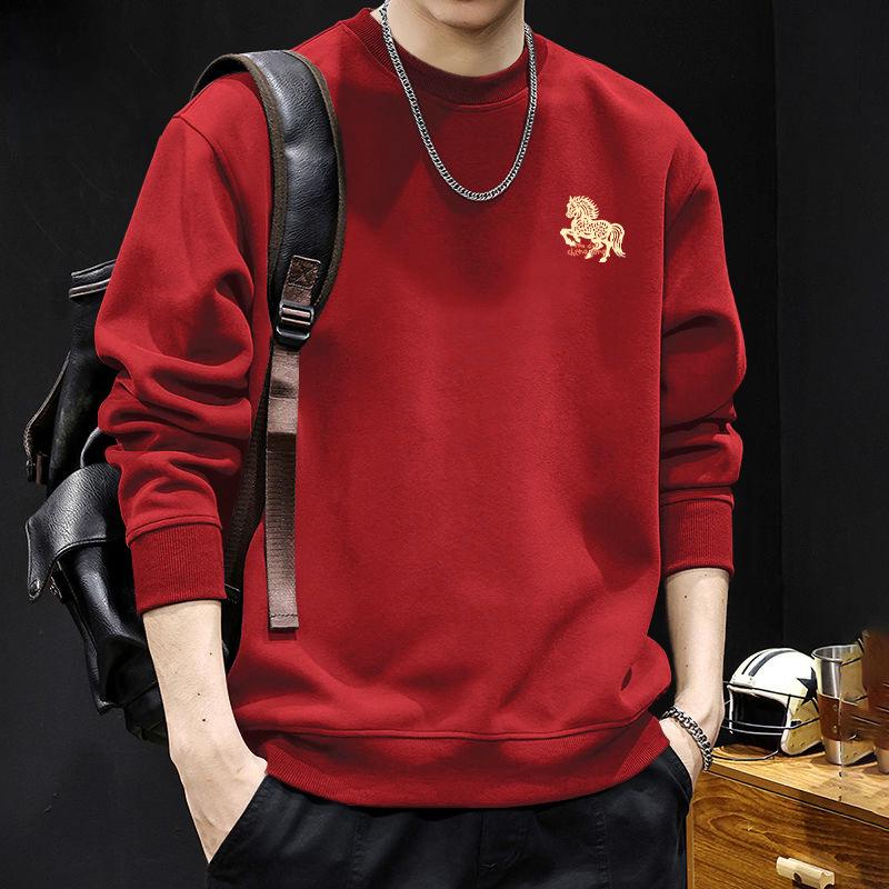 

Guochao Men s Oversize Black Hoodie with Round Neck - Warm, Thick, Plus Size for Spring and Autumn. 2XL (175-195 Jin)