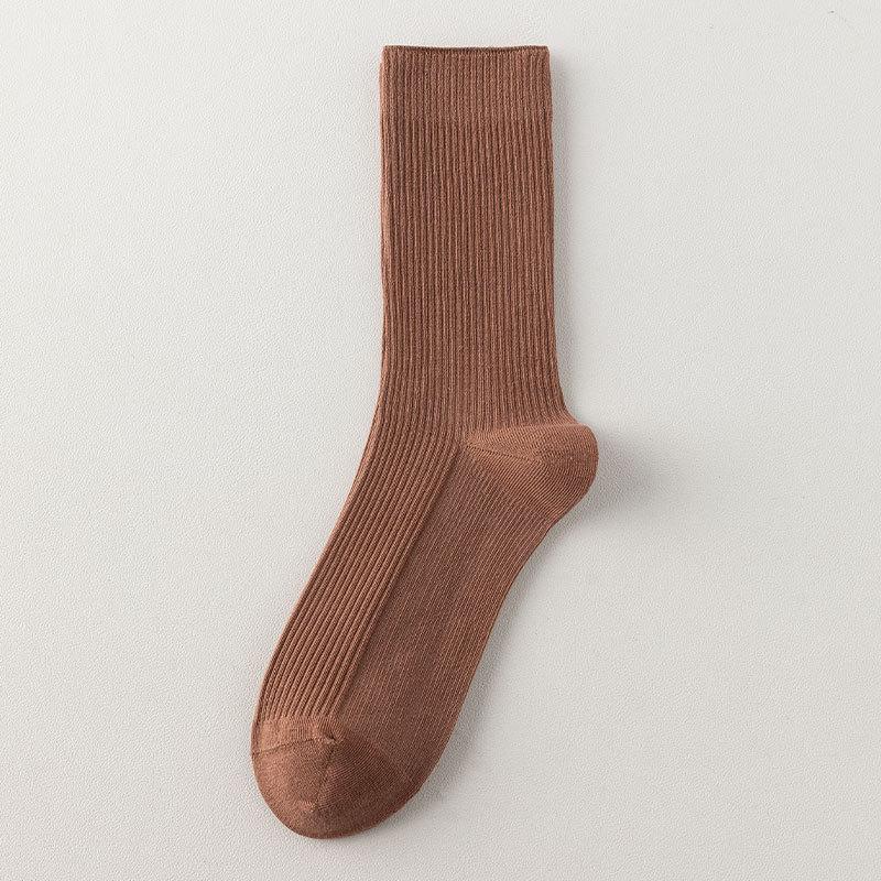 Ladies Spring and Autumn with Pure Color Simple Boneless Long Pile Pile Cotton Socks
