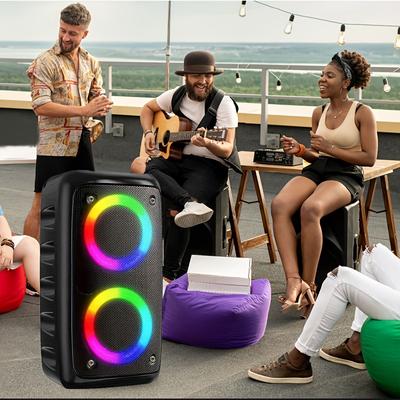 Boxă Wireless de Mare Putere cu Subwoofer - Negru Elegant, Compatibilă Wireless, Sistem de Sunet Exterior Mare cu Lumini Disco de Petrecere Vibrante