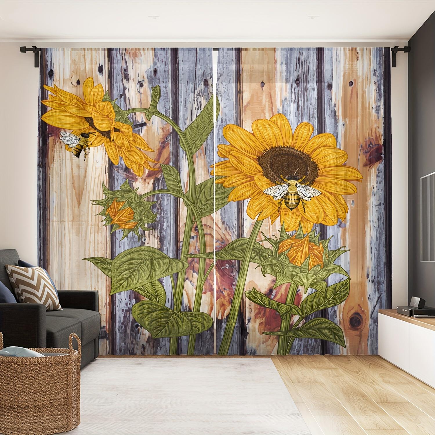 

2 шт., занавески с принтом подсолнечника, карманные шторы для ресторанов, общественных мест, гостиных, спален, офисов, кабинетов, дома (50Wx50H)x2(CM)&Grommet Top