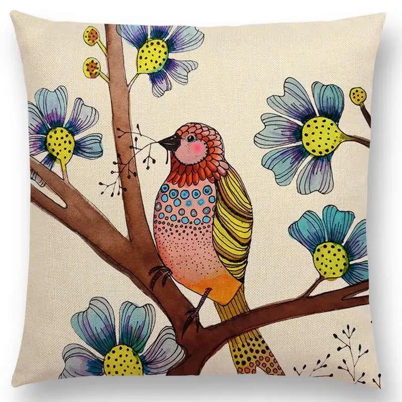 New Arrivals Watercolor Little Birds Pillow Case Floral Home Decor Cushion Cover