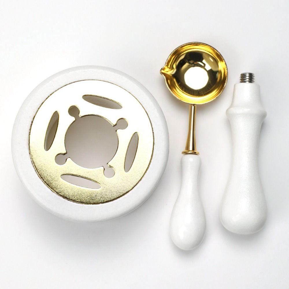 Solid Wood Wax Melting Furnace with Spoon Sealing Wax Stamps Set for 2/3 Pcs Wedding Invitations