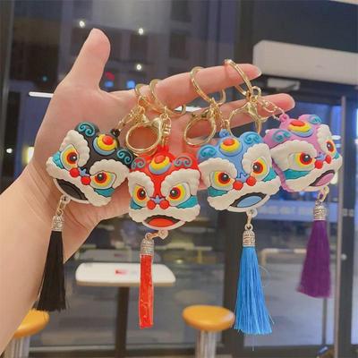 Exquisite Chinese Lion Dance Keychain Pendant with Lucky Cat Doll