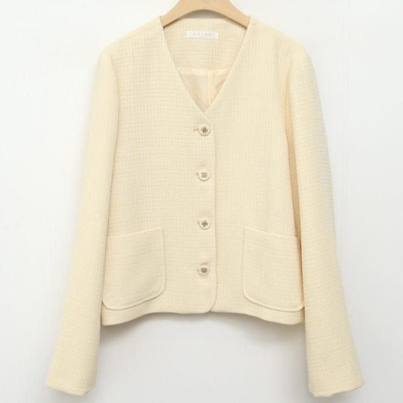Shop Women No Collar Y Button Check Tweed Jacket ivorY Rei Wjk 4269