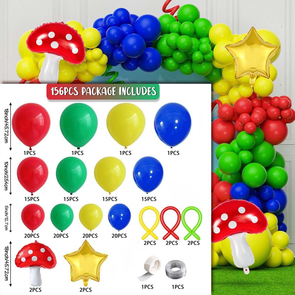 

156pcs Balloon Garland Set with Mushroom Star, Suitable for Birthday Parties, Anniversaries, Theme Events and Other Decorations Other