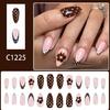 Glitters Press On Nail 24Pcs French Tip Autumn Winter Nail Art Black Coffee White False Nail Comfort Fit ABS Material