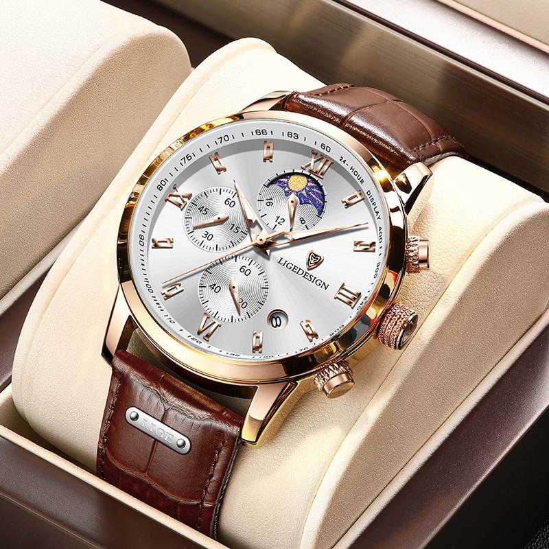 Herrenuhr Business Herrenuhren Marke Luxus Leder Wasserdicht Sport Quarz Chronograph Militäruhr Herren Uhr
