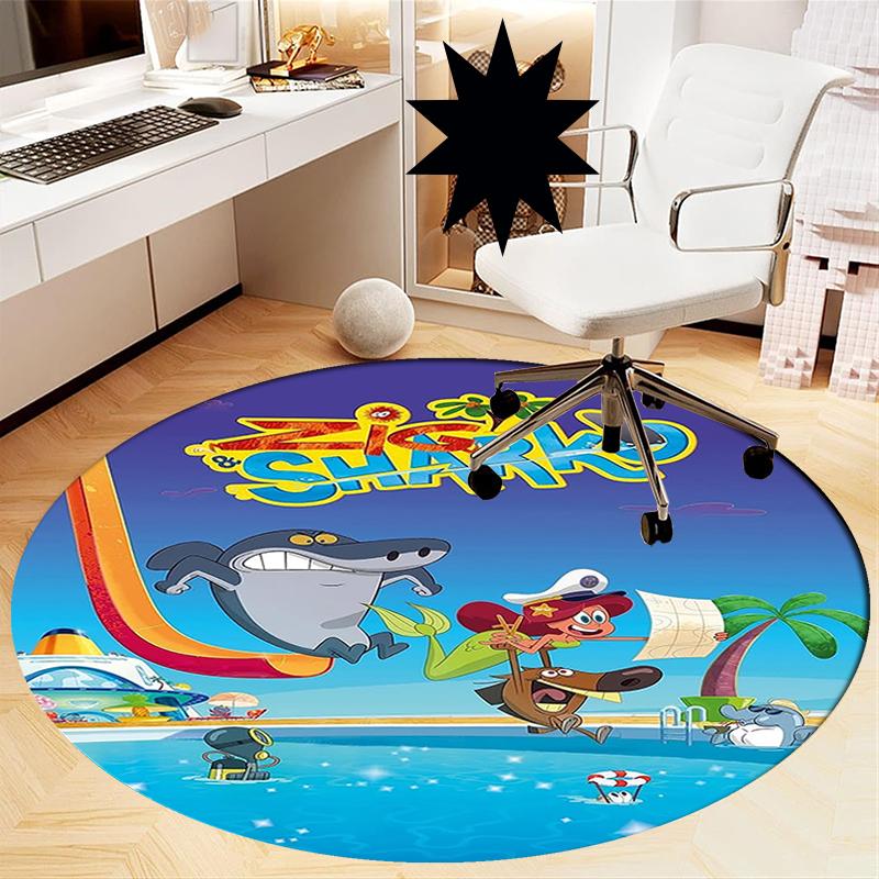 Tappeto Rotondo Stampato Zig & Sharko, Tappeto per Sedia, Tappeto per Area, Zerbini per Ingresso, per Sedia da Ufficio, Soggiorno, Camera da Letto, Cucina.