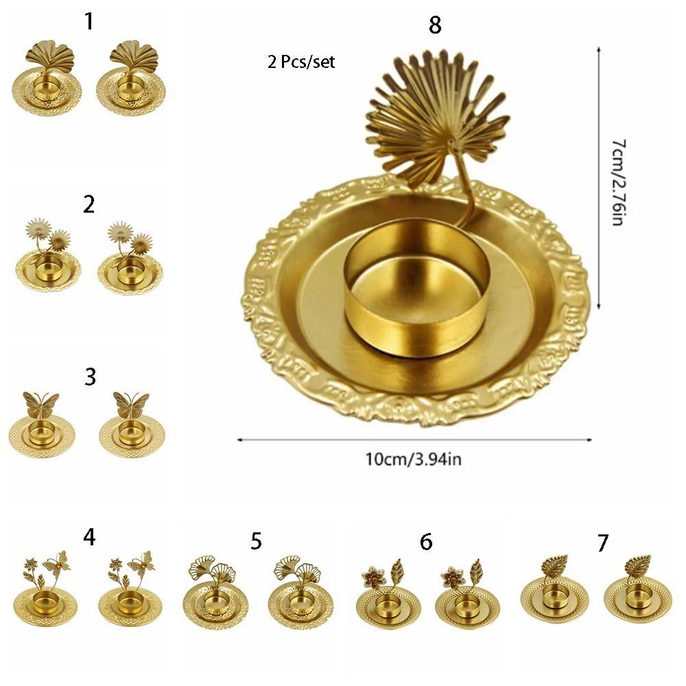 2 Pcs Exquisite Leaf Candlestick Stand Gold Iron Candle Holder Plant Shape Candlestick  Desktop