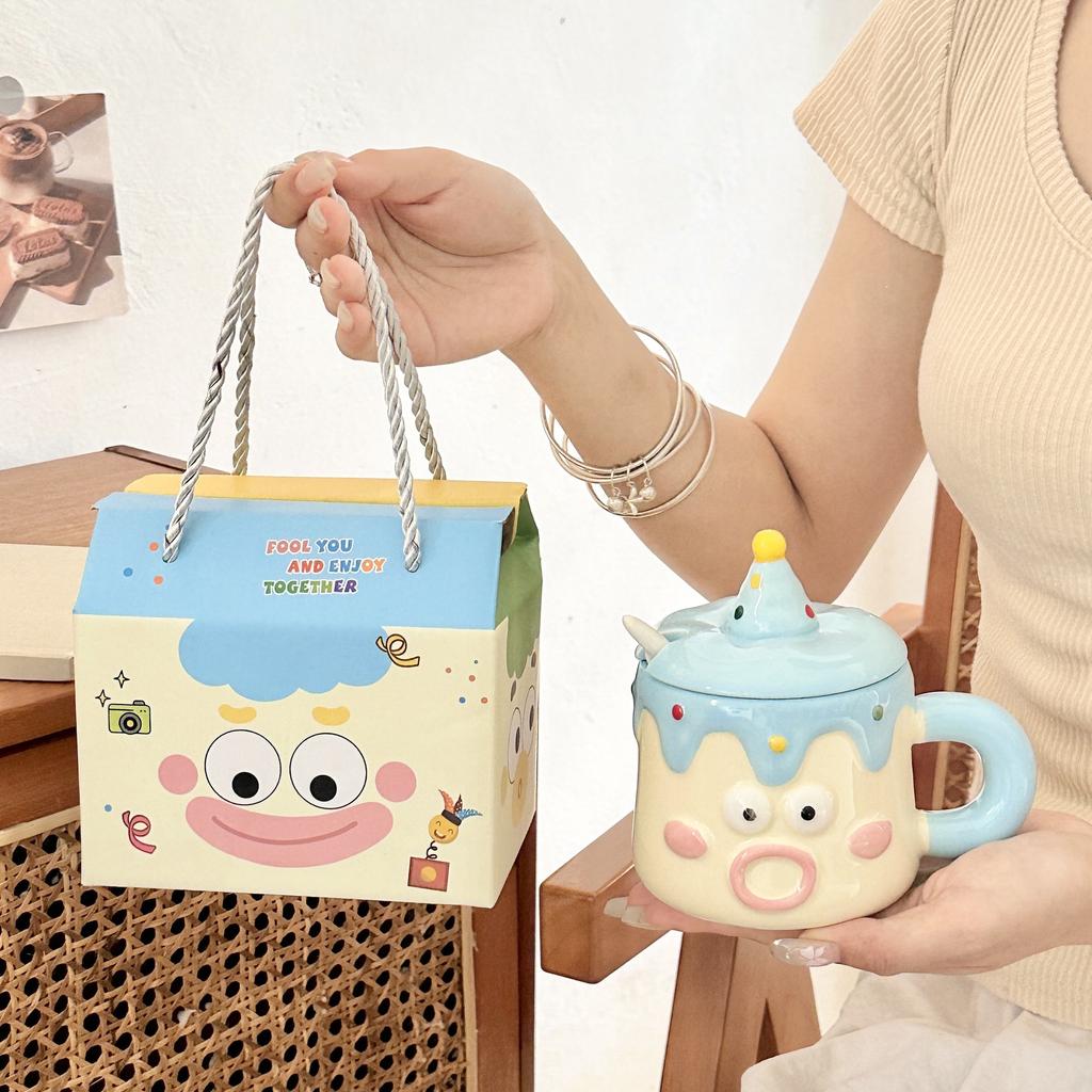 Cartoon Style Cute Relief Clown Mug Home Couple Ceramic Cup Mug Work Breakfast Coffee Cup Practical Gift Durable Durable