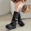 Black retro premium thick-soled heightening boots women's 2025 new summer versatile and thin trousers knight boots