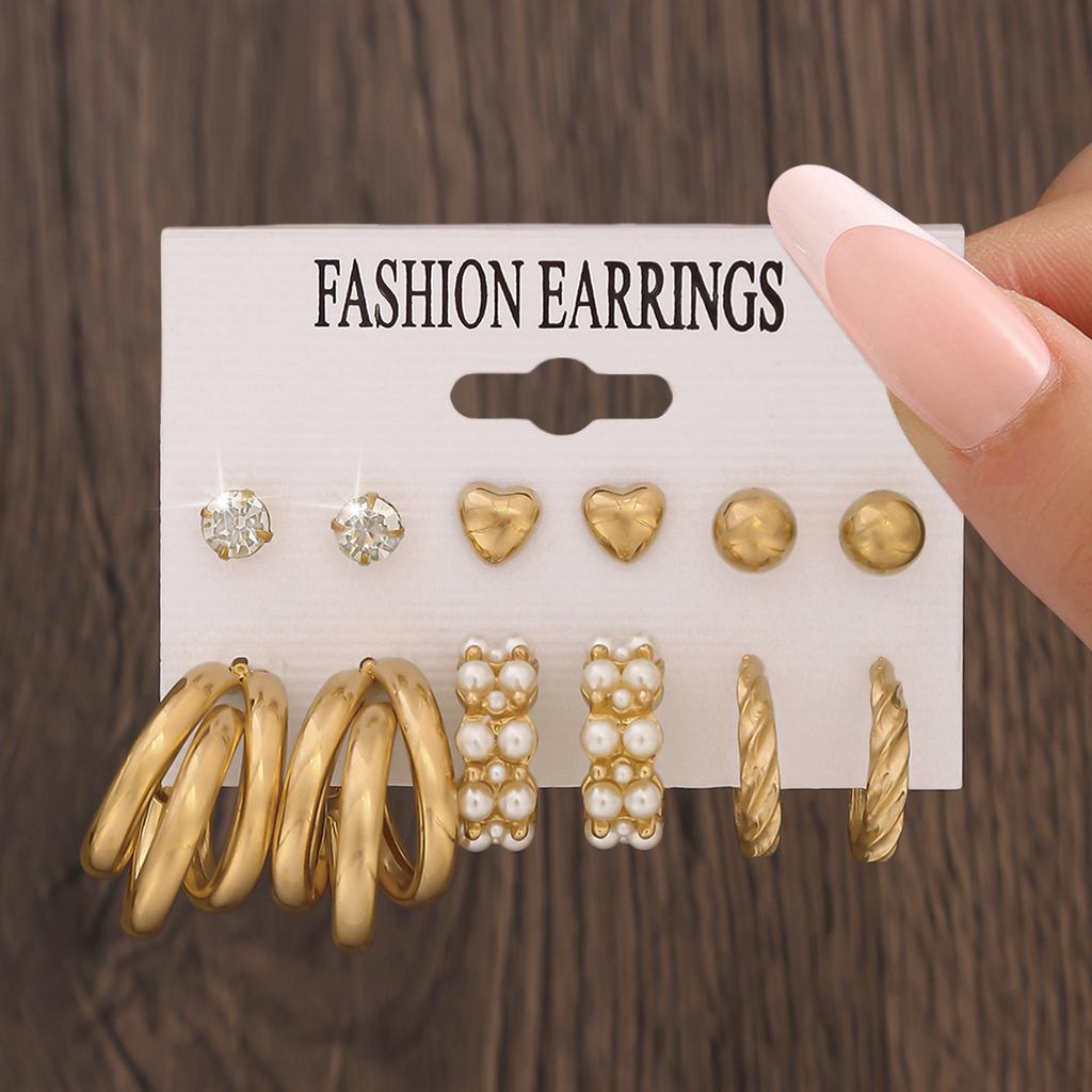 Hot-selling European and American popular jewelry geometric earrings set popular earrings women's ring earrings