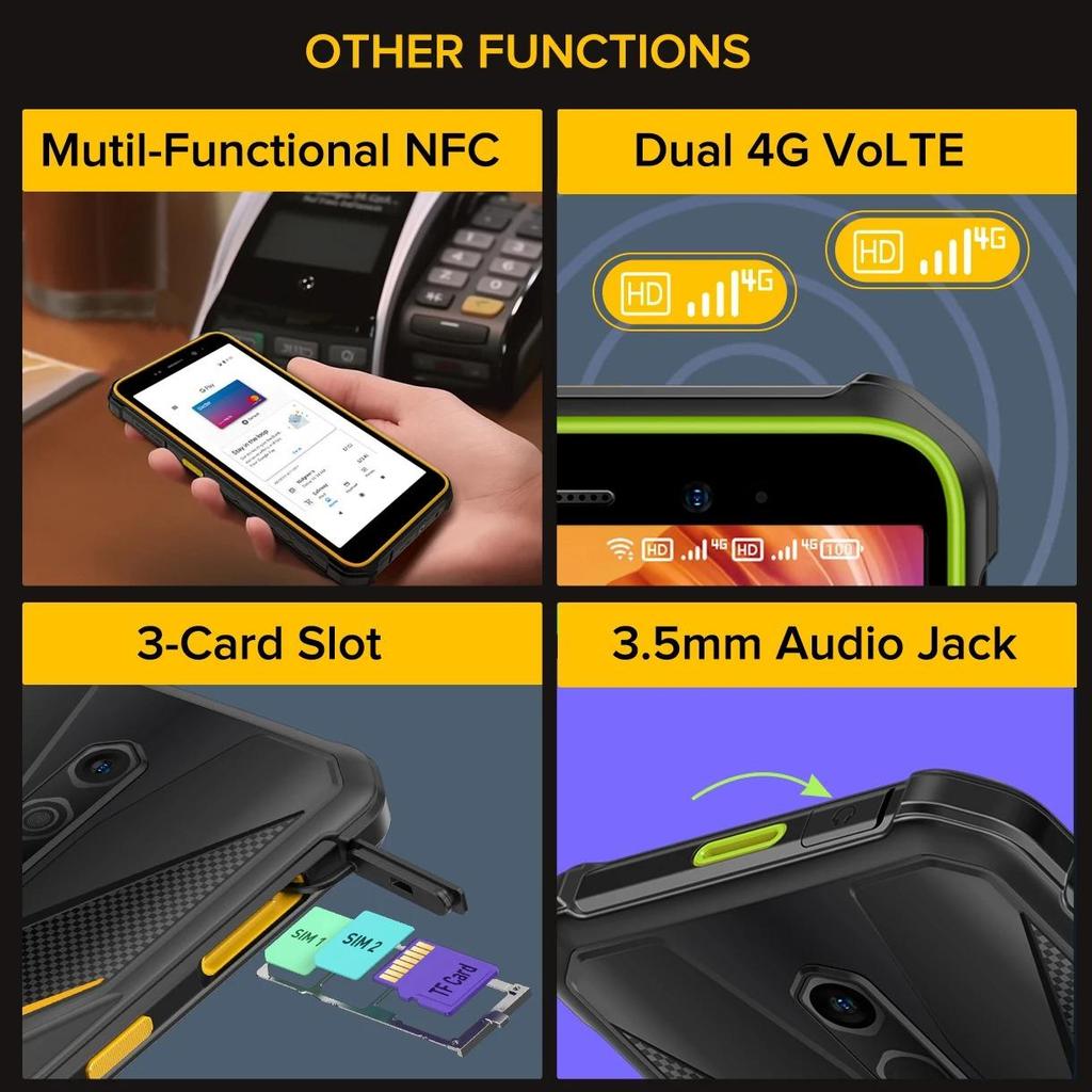 Ulefone Telefon Robust Armor X12 Pro 4G Android 15 Smartphone Până la 10GB+64GB 4860mAh 5.45" NFC Global Slot pentru 3 Carduri