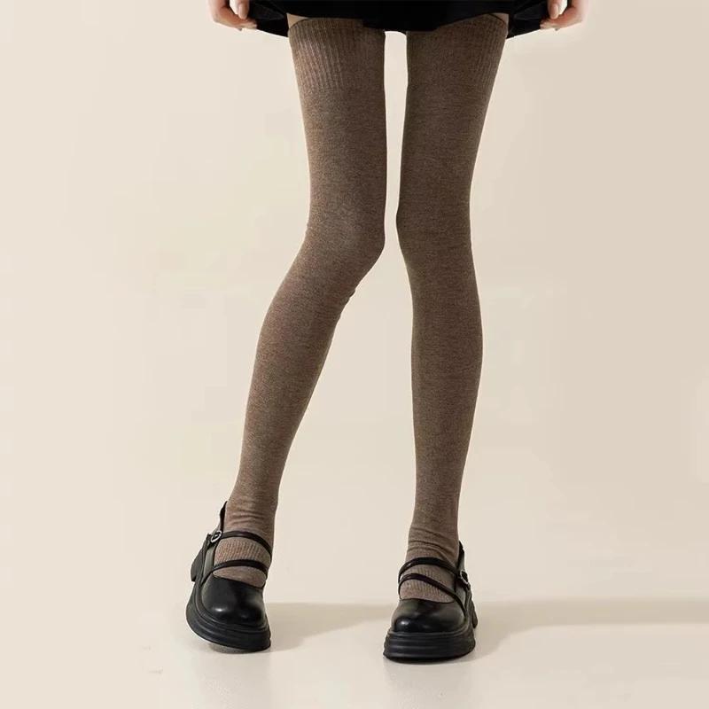 Winter Thigh High Socks For Women 100cm Lengthened JK Lolita Stockings Solid Color Over The Knee Stocks Slim Velvet Thigh Socks