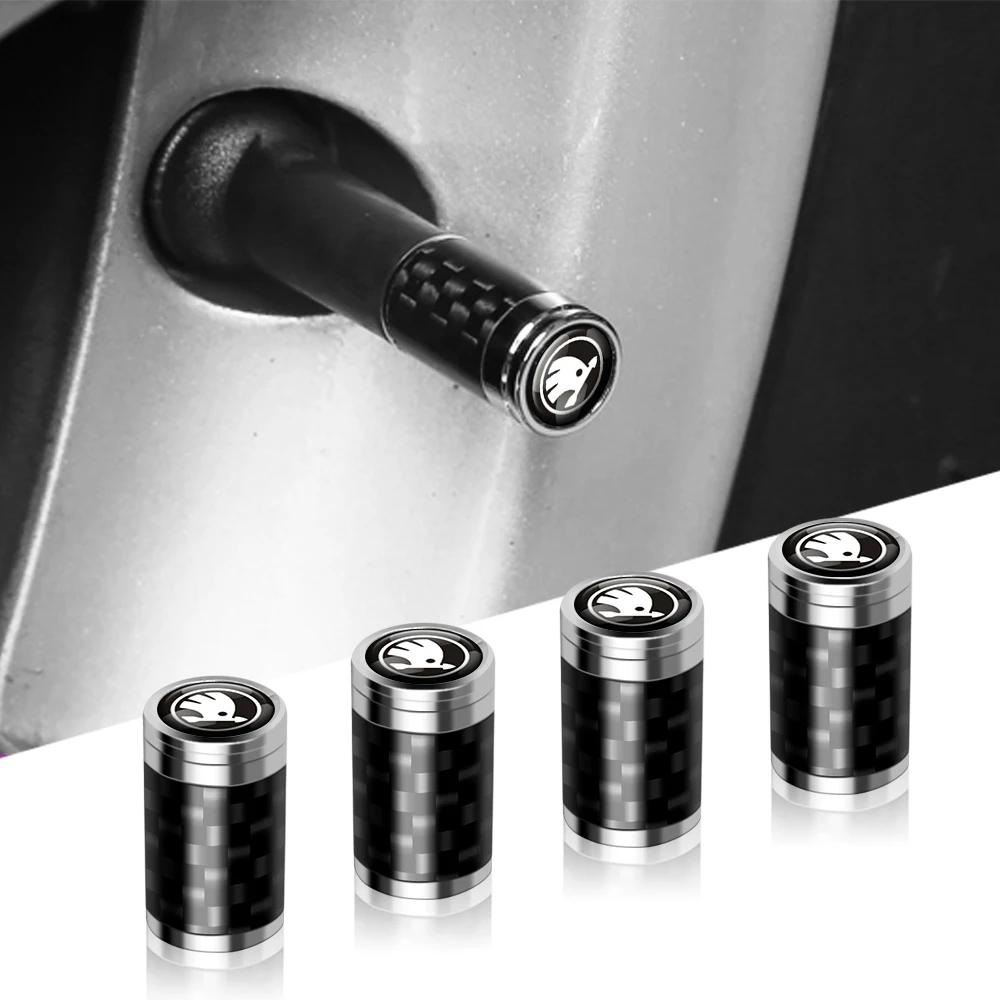 2025 New 4PCS Carbon Fiber Car Wheel Tires Valve Cap Auto Accessorie For Skoda S Scala VRS Kamiq Fabia Superb 2 Octavia 2 Karoq