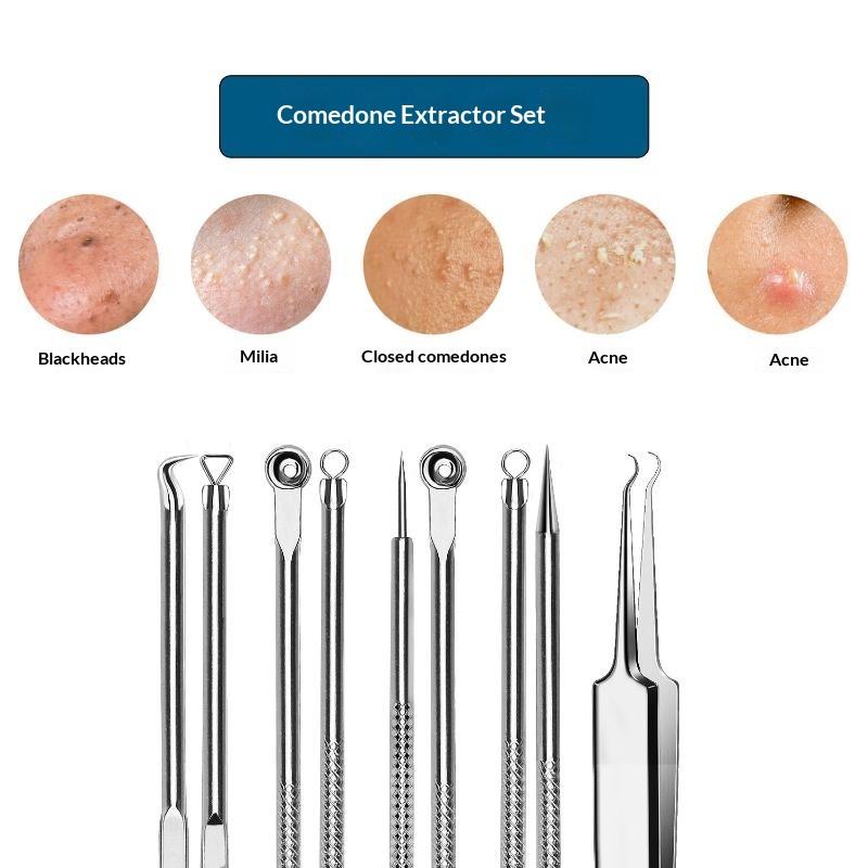 5pcs Durable Stainless Steel Curved Tweezers Blackhead Comedone Extractor Pimple Remover for Daily Beauty Use