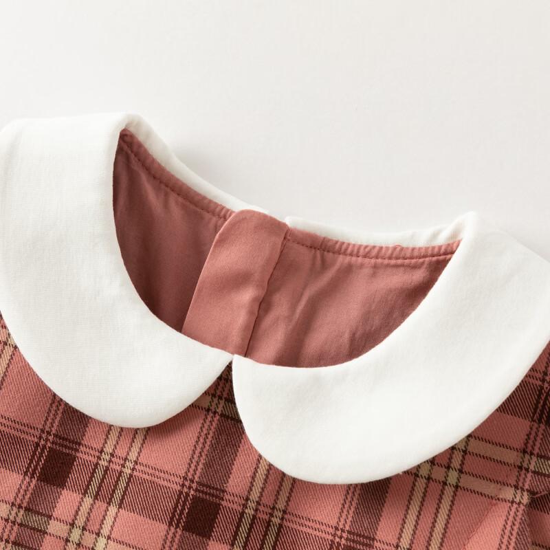 DAVE&BELLA Girls' Faux Two-Piece Plaid A-Line Dress