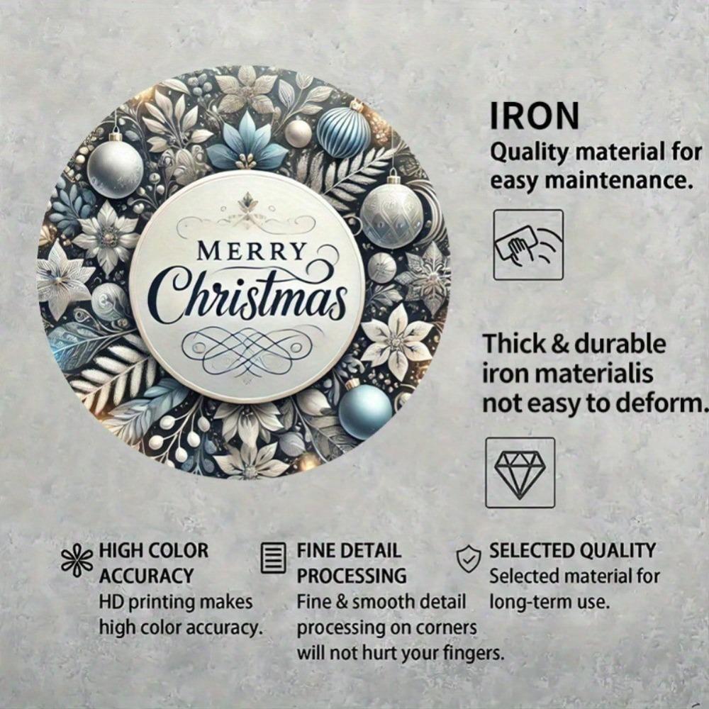 Blue Vintage Iron Merry Christmas Wreath Wall Art Plaque 8x8 Inch Home Cafe Decor