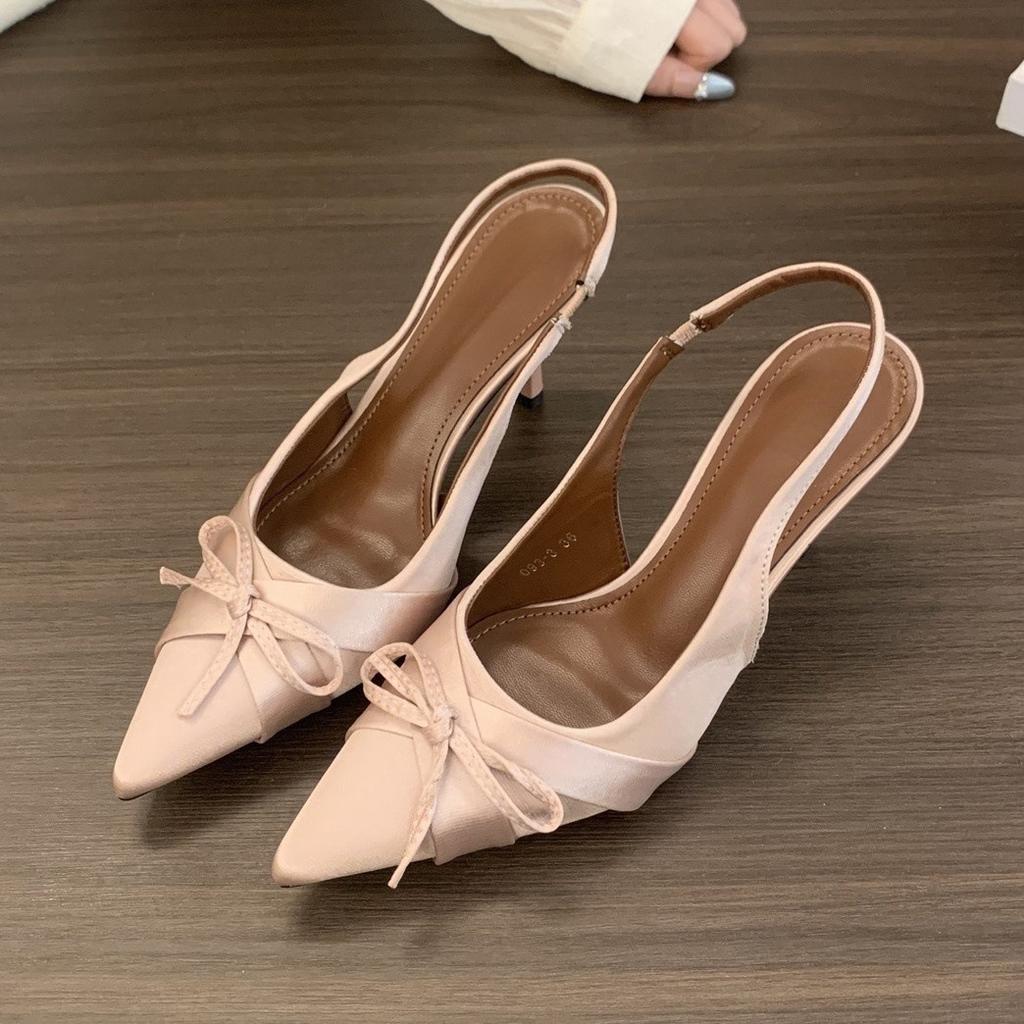 Beautiful sandals women's bag head fairy shoes satin high heels stiletto bridesmaid shoes temperament empty single shoes women