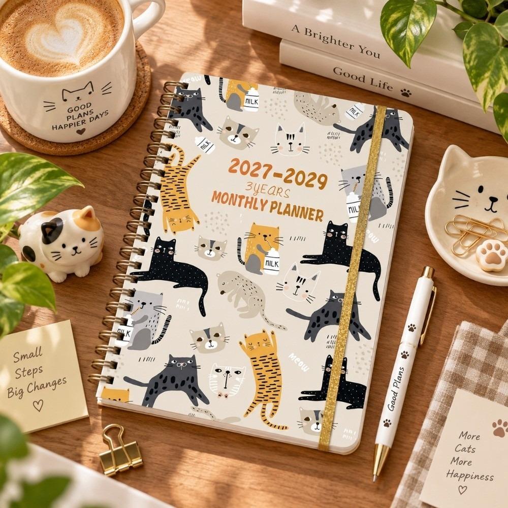 Flower Theme Cover 3-Year Plan Book Spiral Bound Multi-Year Agenda Notepad  School Supplies
