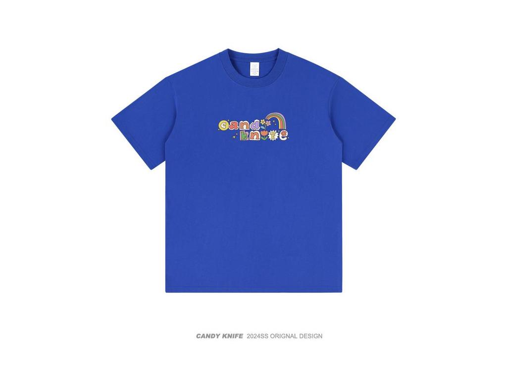 Tide Pure Cotton Unisex T-Shirt - Fun Letter Cartoon Print, Loose Fit, Unique Design