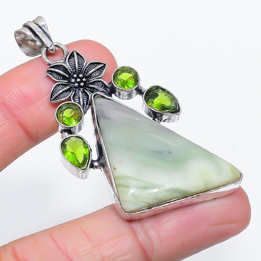 

Swiss Green Opal, Peridot Gemstone 925 Sterling Silver Pendant 2.56