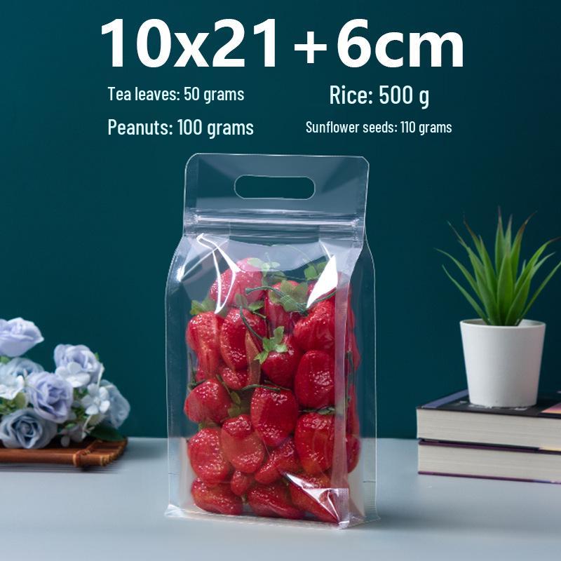 Frosted Transparent Self-Sealing Snack Bag with Handle for Dried Fruit and Tea Storage