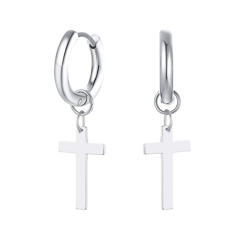 Stainless Steel Earring with Cross Charm for Guys Men's Zircon