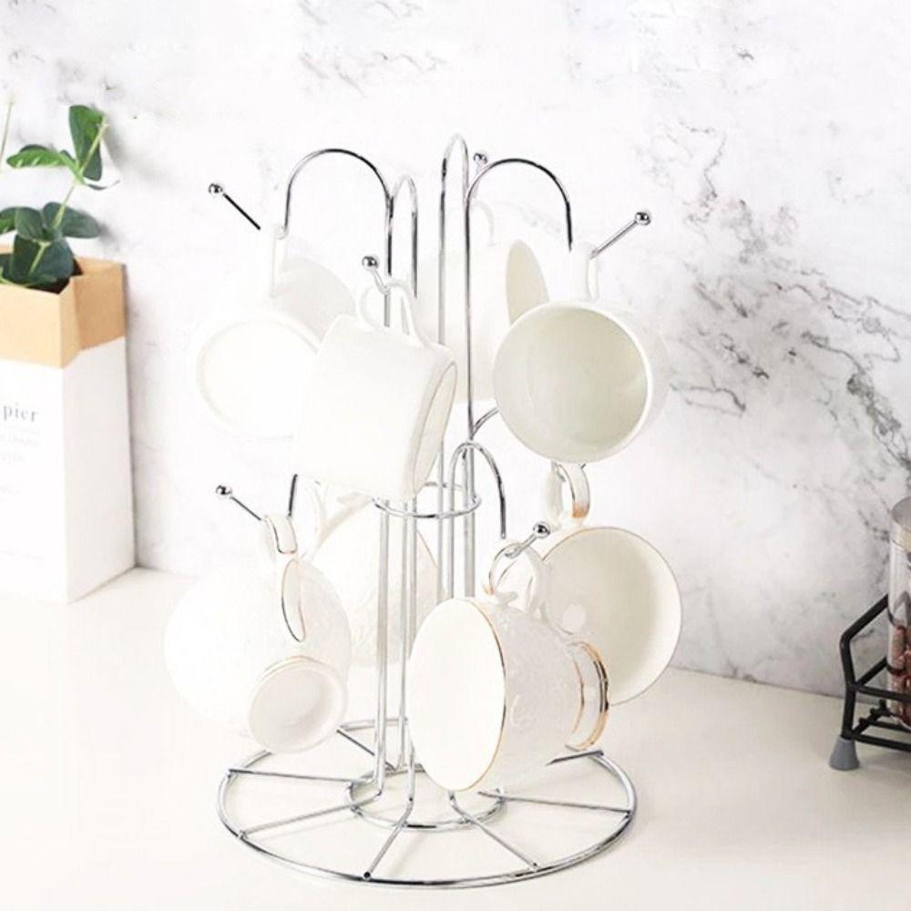Fine Workmanship Tea Cup Storage Rack Silver Coffee Mugs Storage Rack Cup Drying Rack  Desktop