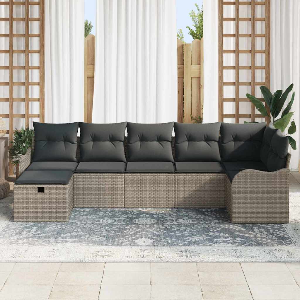 Garden Sofa Set with Cushions and Storage 7 Pcs Grey Poly Rattan