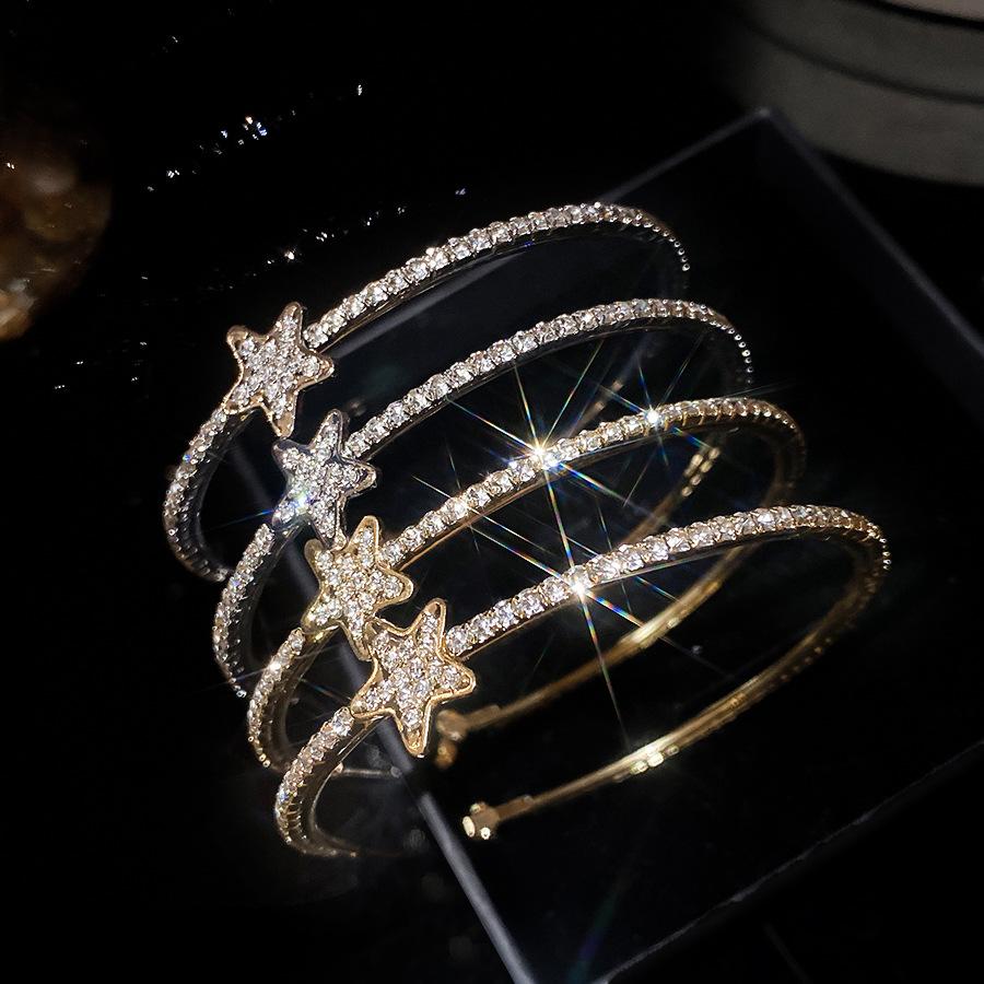 Fashion Sparkling Rhinestone Hoop Earrings for Women Star Exaggerated Round Earrings Buckle Luxurious Party Jewelry Accessories