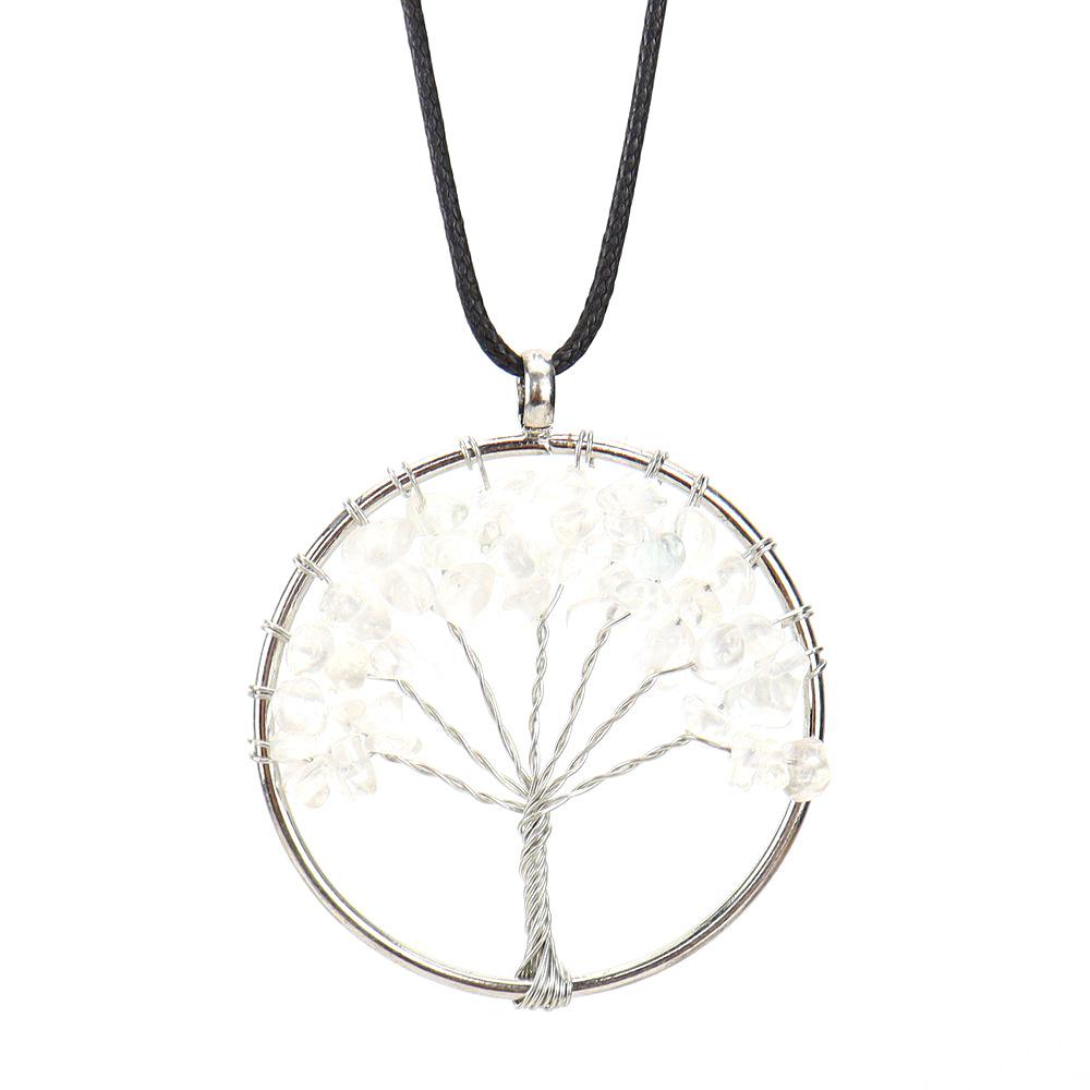 Hand-Wound Natural Gravel Crystal Tree Of Life, Natural Stone Fortune Tree Colorful Necklace N85