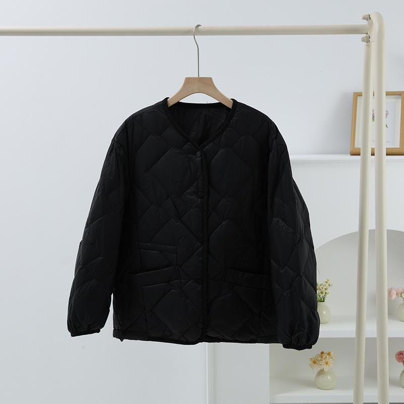 

90 White Duck Down Light Down Jacket Women s Short 2024 Winter Rhombus Small Fashion Universal Warm Light Jacket XXL чёрный