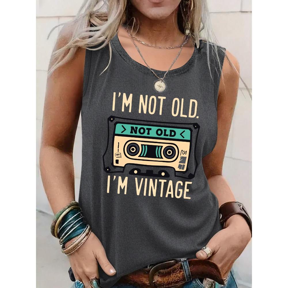 Simple retro printed vest for women's casual daily top