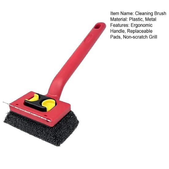 Grill Cleaning Brush with Replaceable Pads Burr-Free Grill Scraper Built-In Grease Remover BBQ Cleaner Outdoor Grill Tool