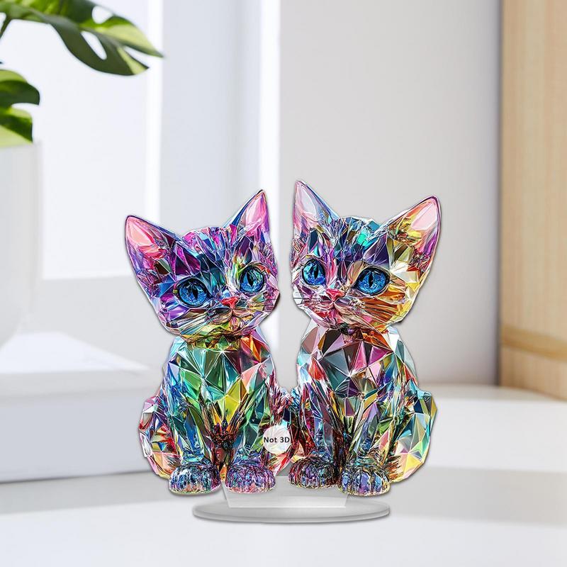 Statuetta di Gatto Colorata Ornamenti Miniatura di Gatto Colorato Sculture di Gatto Acrilico 2D Decorazione per la Casa Scultura di Animale a Colori Per Gatto