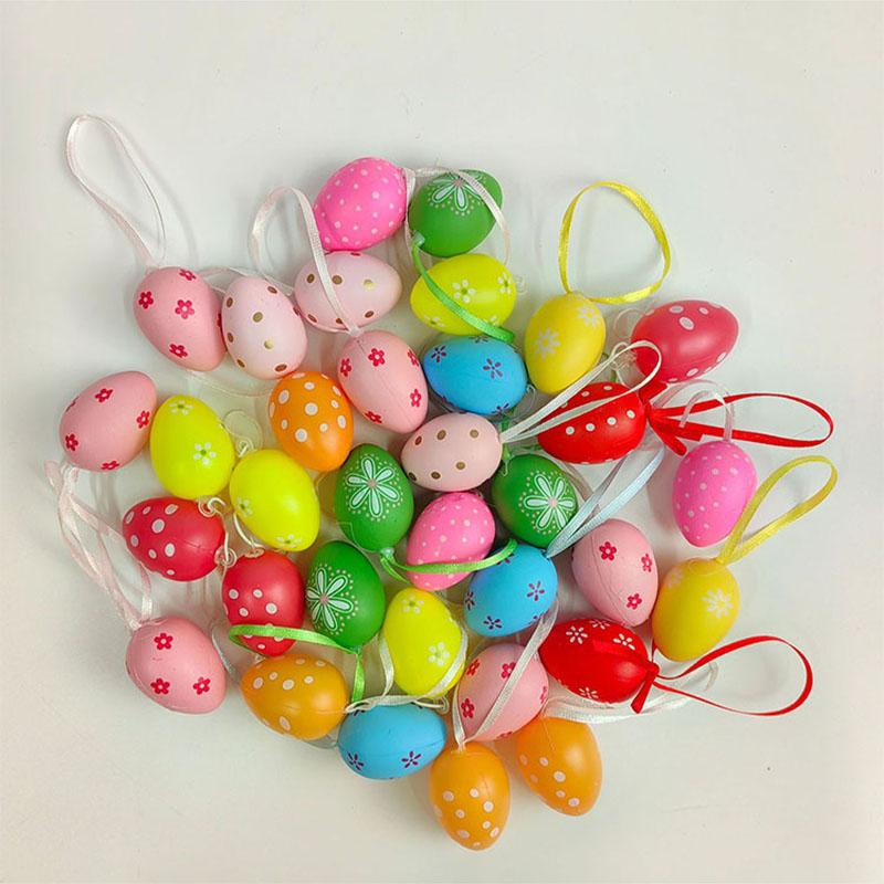 24Pcs Plastic Easter Eggs Hanging Ornament Easter Tree Basket Colorful Eggs Decoration Happy Easter Party Kids Gift Home Decor