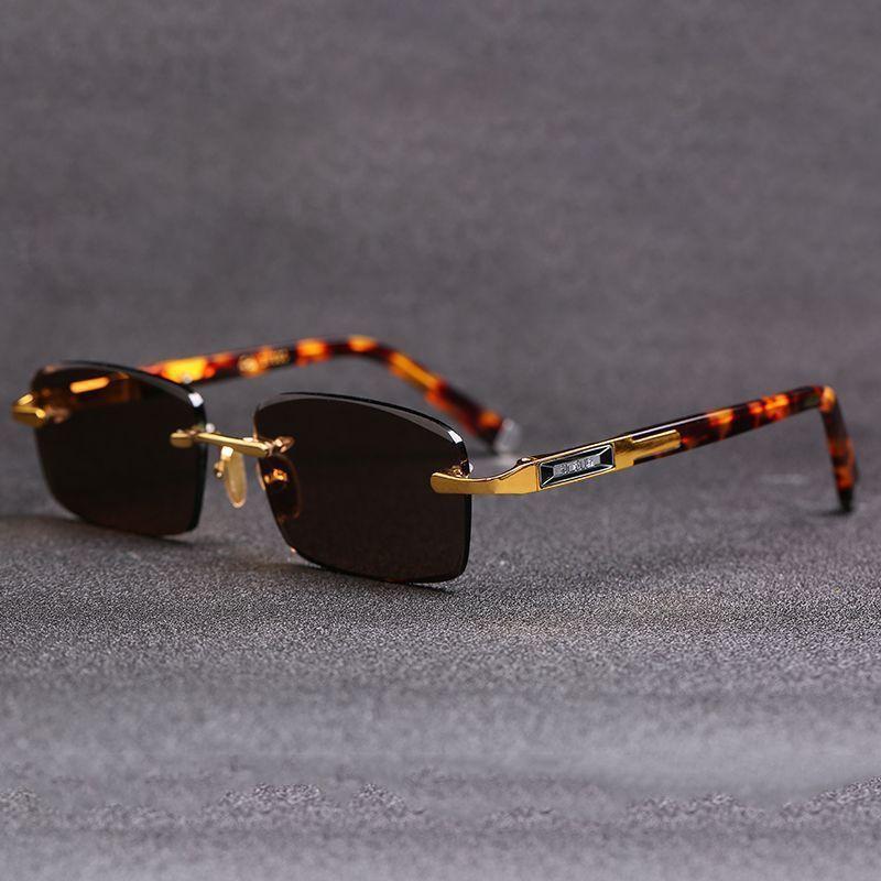Trendy Classic Rimless Sunglasses Women Men Dark Green Lens Sun Eyeglasses Vintage Retro Small Square Eyeglasses Outdoor Use Rectangle Glasses