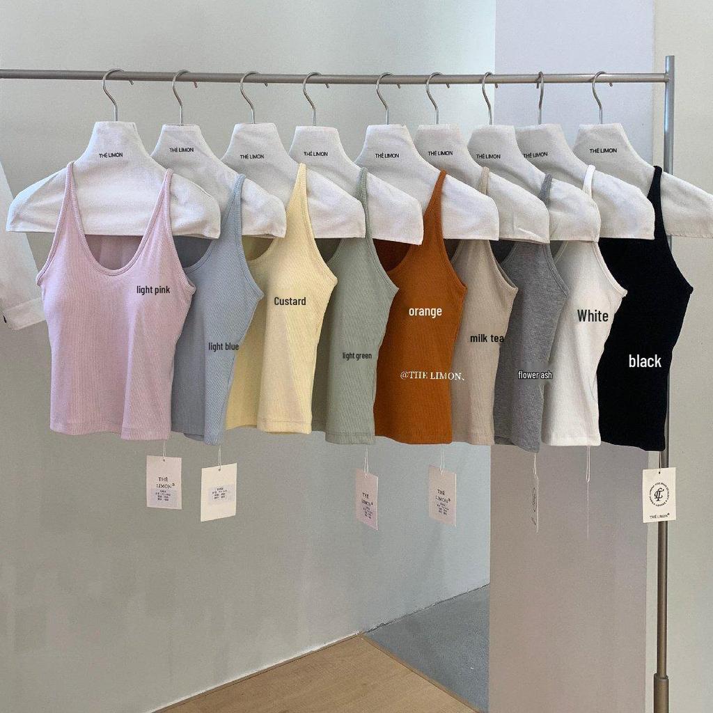 Lemon Green Tea U-Neck Spaghetti Strap Women's Slim Fit Sleeveless Tank Top - 2026 Spring/Summer Collection