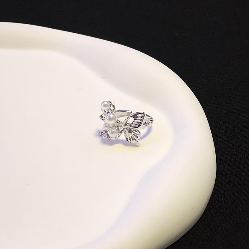 Three-Dimensional Planet Pearl Butterfly Ring Female Niche Design Sense Cold Wind Personality French Open Index Finger Ring