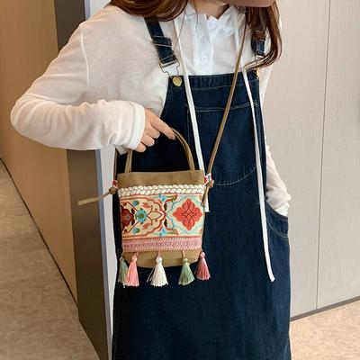 Ρετρό Τσάντα Κουβά Εθνοτικό Στυλ Κέντημα Σουζού Λουλούδι Μοντέρνα Μεγάλης Χωρητικότητας Crossbody Μονοώμηρη Τσάντα
