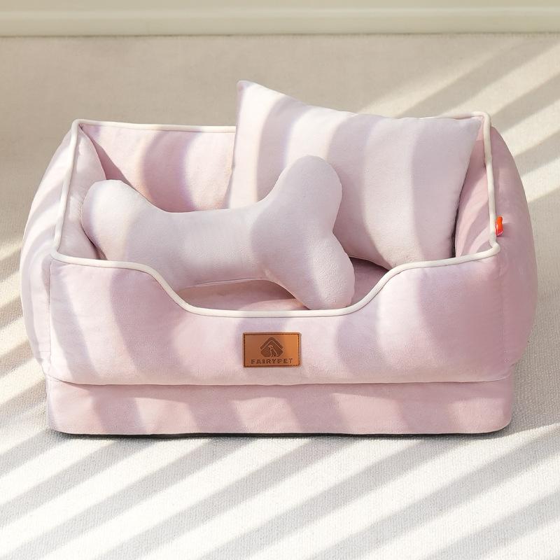 Dutch Velvet Dog Bed Autumn Winter Thickening Warmth Square Dog Sofa Beds Soft Removable Wave Sponge Pad Pet Dogs Accessories