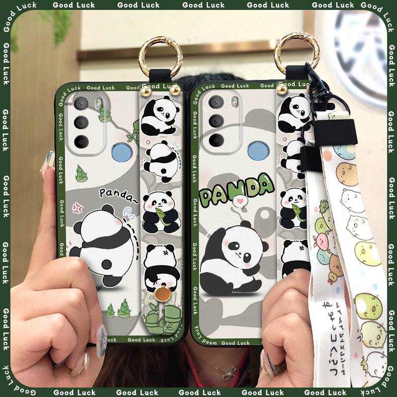Shockproof Cute Phone Case For MOTO G31 With Fingerprint/XT2173-1 Cartoon Lanyard Wristband Panda Kickstand Wrist Strap