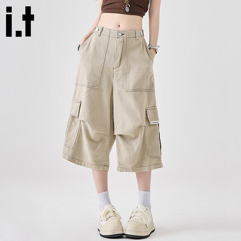 :CHOCOOLATEit Women s Cropped Wide-Leg Denim Cargo Pants S